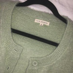 Light Green Cropped Medium Short Sleeve Button up Sweater